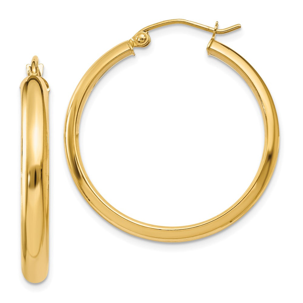 14K Yellow Gold Round Tube Hoop Earrings