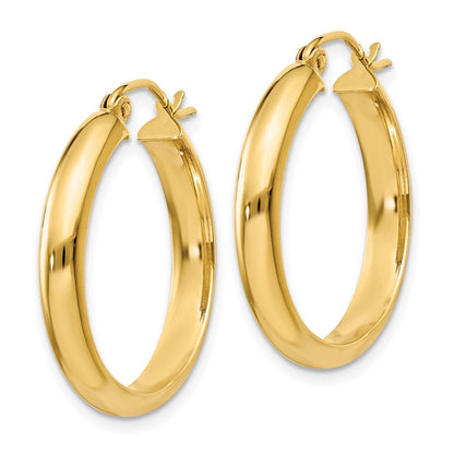 14K Yellow Gold Round Tube Hoop Earrings