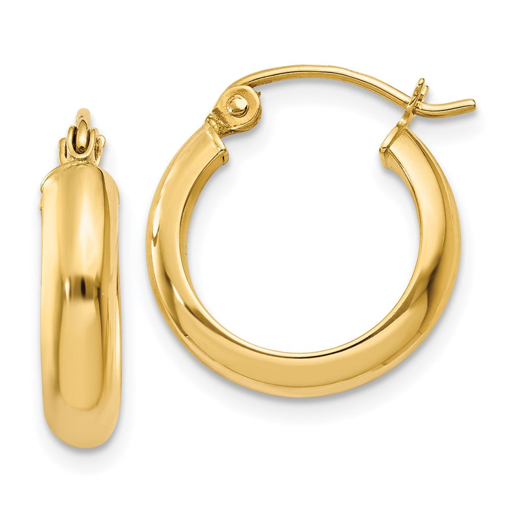 14K Yellow Gold Round Tube Hoop Earrings