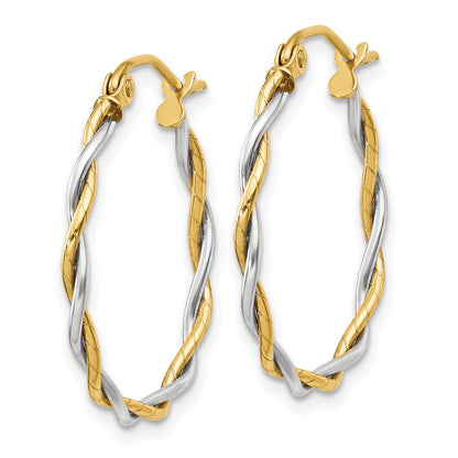 14K Two-Tone Polished 1.8mm Twisted Hoop Earrings