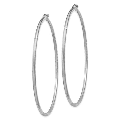 14K White Gold Satin And Diamond-Cut 2mm Round Hoop Earrings