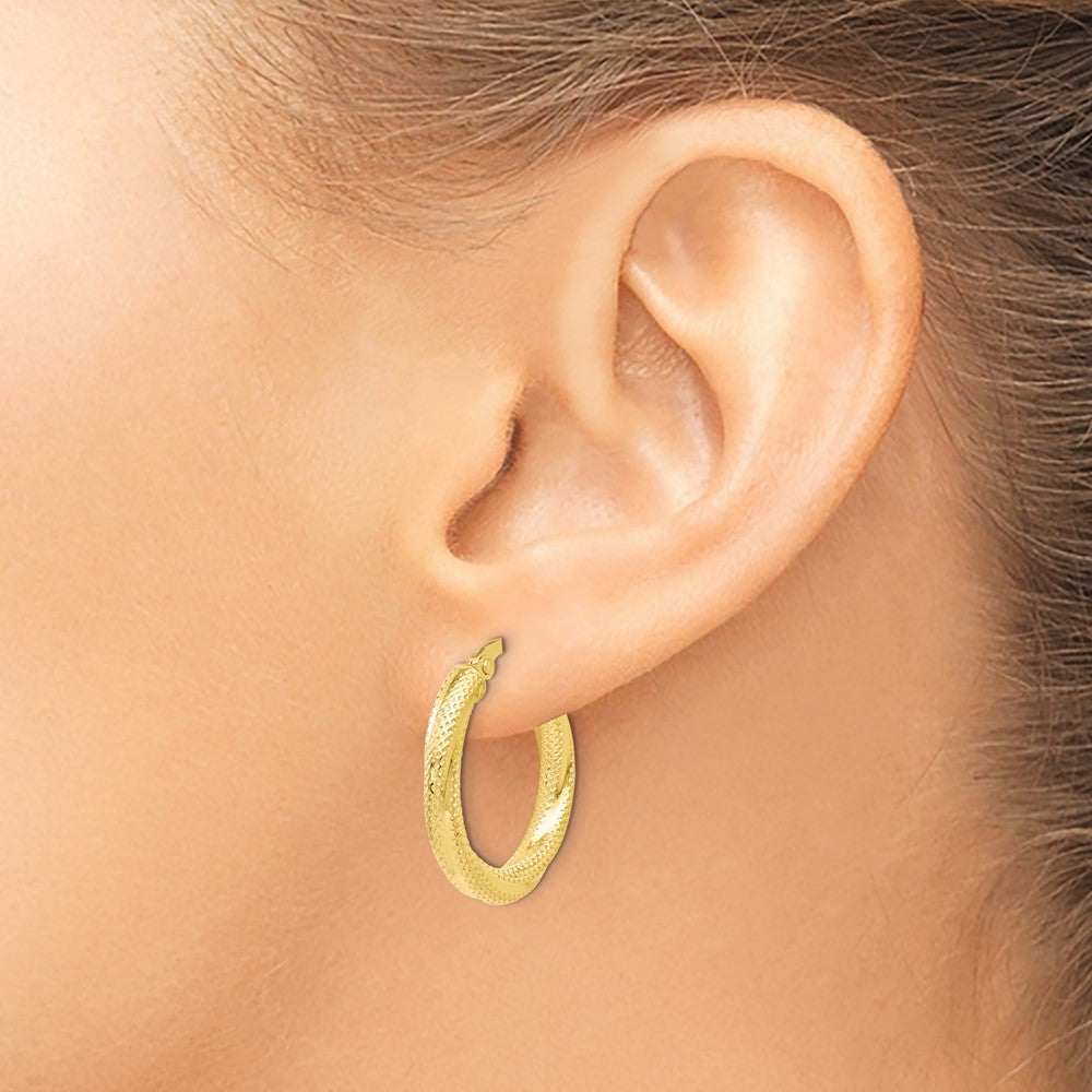10K Yellow Gold Textured Hinged Hoop Earrings