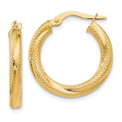 10K Yellow Gold Textured Hinged Hoop Earrings