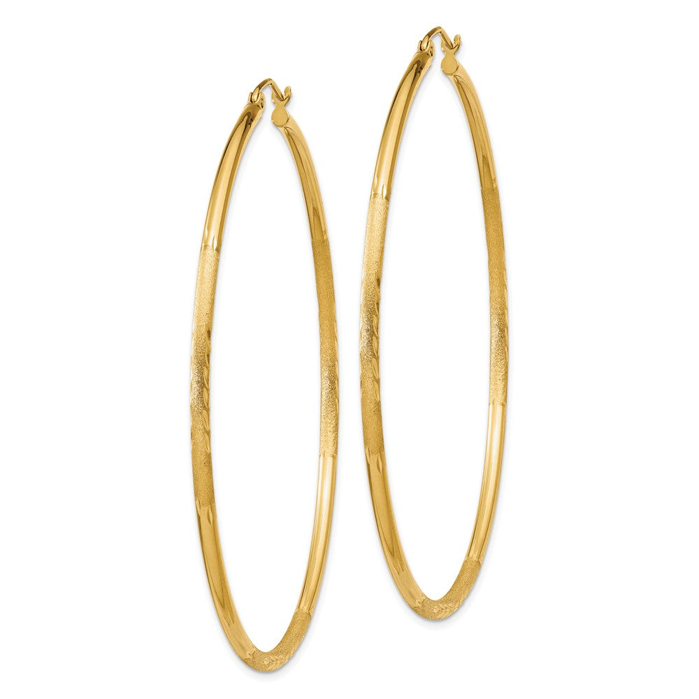 14K Yellow Gold Satin And Diamond-Cut 2mm Round Tube Hoop Earrings