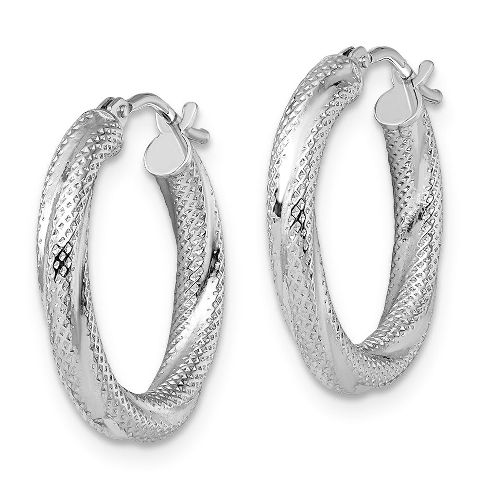 10K White Gold Textured Hinged Hoop Earrings