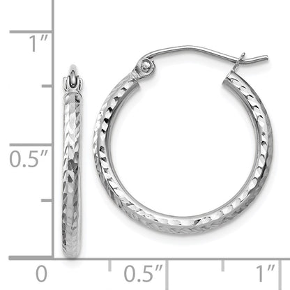 14K White Gold Diamond-Cut 2mm Round Tube Hoop Earrings