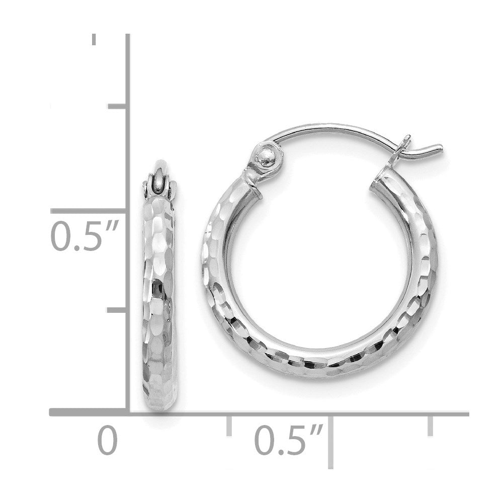 14K White Gold Diamond-Cut 2mm Round Tube Hoop Earrings