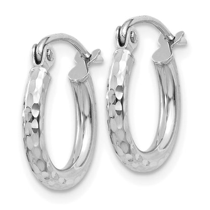 14K White Gold Diamond-Cut 2mm Round Tube Hoop Earrings