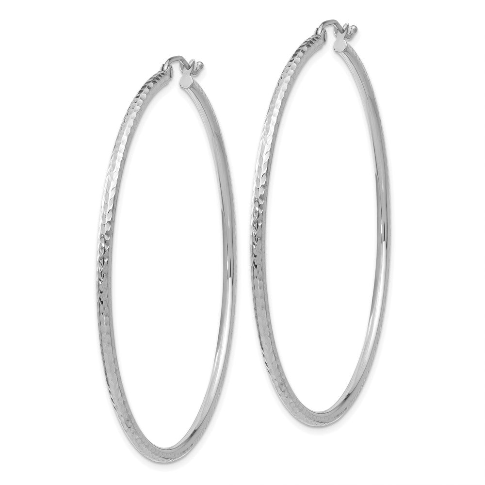 14K White Gold Diamond-Cut 2mm Round Tube Hoop Earrings