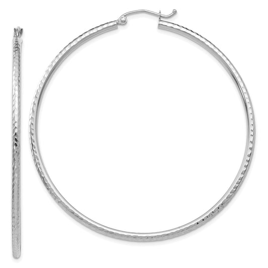 14K White Gold Diamond-Cut 2mm Round Tube Hoop Earrings
