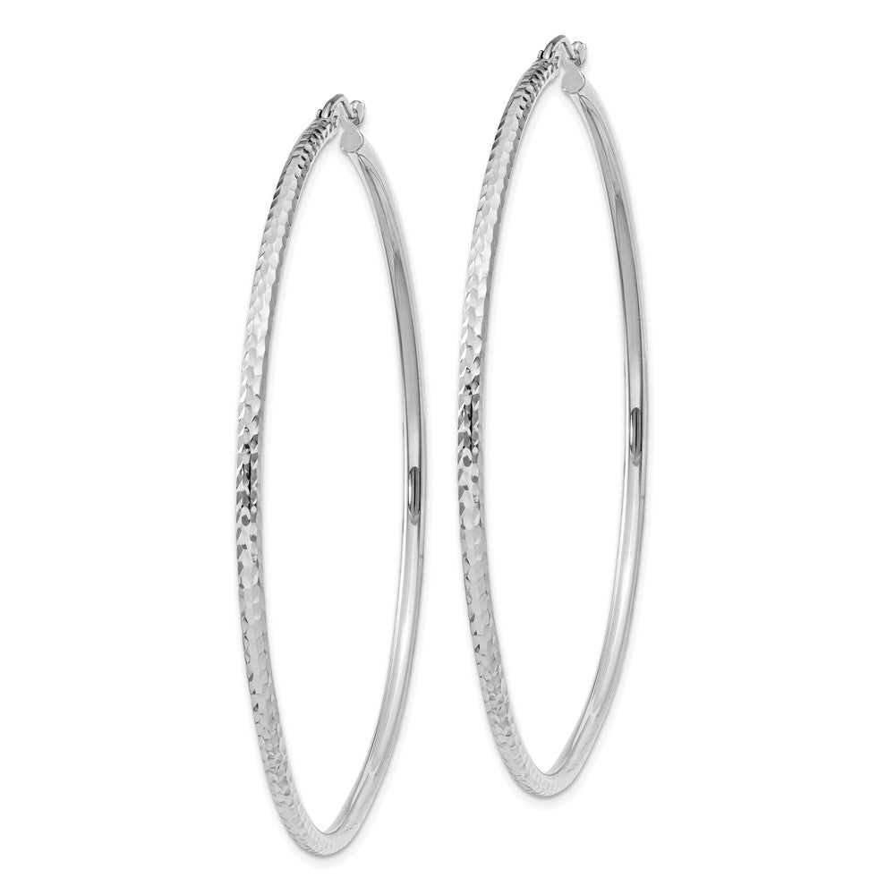 14K White Gold Diamond-Cut 2mm Round Tube Hoop Earrings
