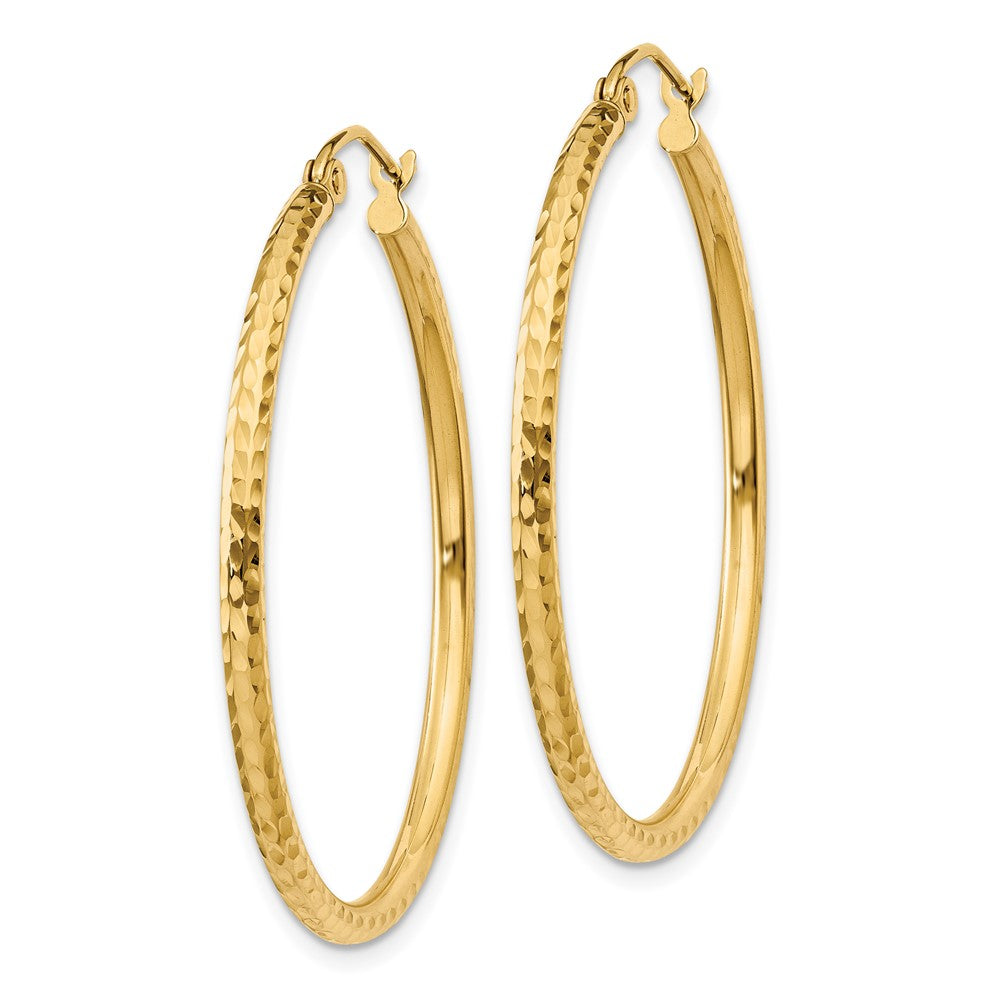 14K Yellow Gold Diamond-Cut 2mm Round Tube Hoop Earrings