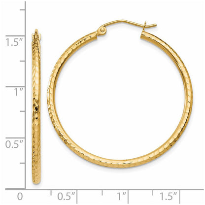 14K Yellow Gold Diamond-Cut 2mm Round Tube Hoop Earrings