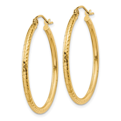 14K Yellow Gold Diamond-Cut 2mm Round Tube Hoop Earrings