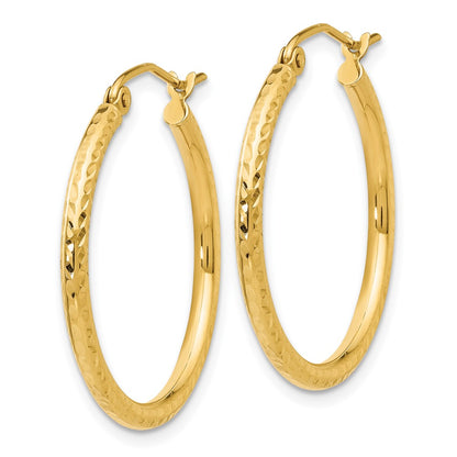 14K Yellow Gold Diamond-Cut 2mm Round Tube Hoop Earrings