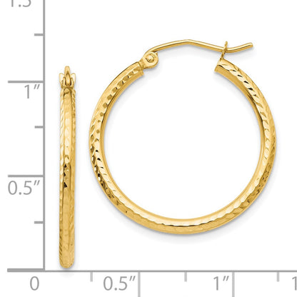 14K Yellow Gold Diamond-Cut 2mm Round Tube Hoop Earrings