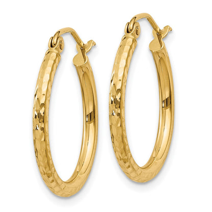 14K Yellow Gold Diamond-Cut 2mm Round Tube Hoop Earrings