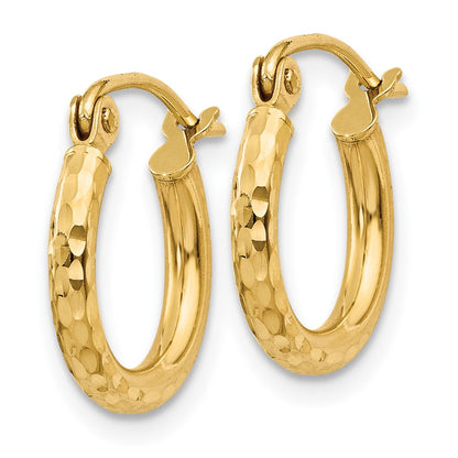 14K Yellow Gold Diamond-Cut 2mm Round Tube Hoop Earrings