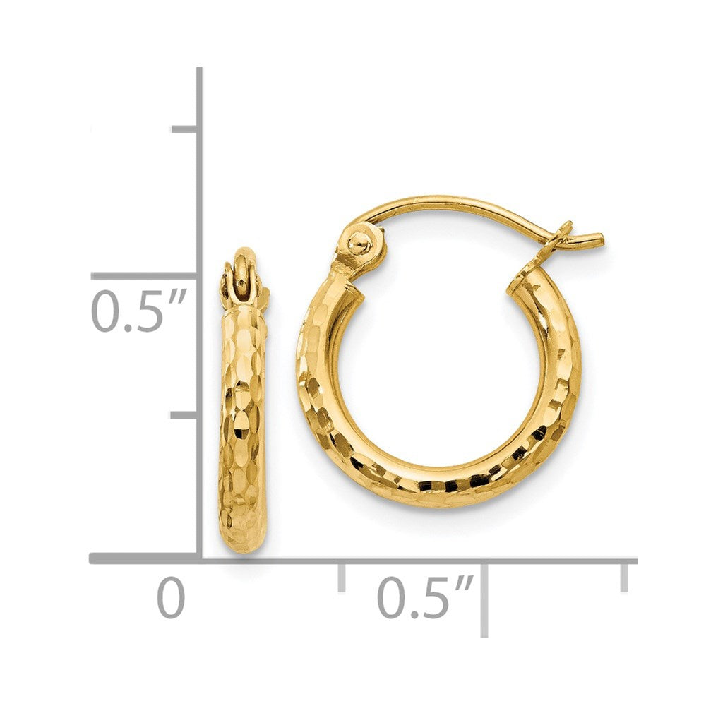 14K Yellow Gold Diamond-Cut 2mm Round Tube Hoop Earrings