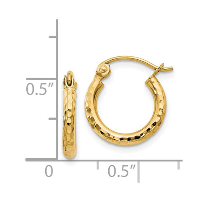 14K Yellow Gold Diamond-Cut 2mm Round Tube Hoop Earrings