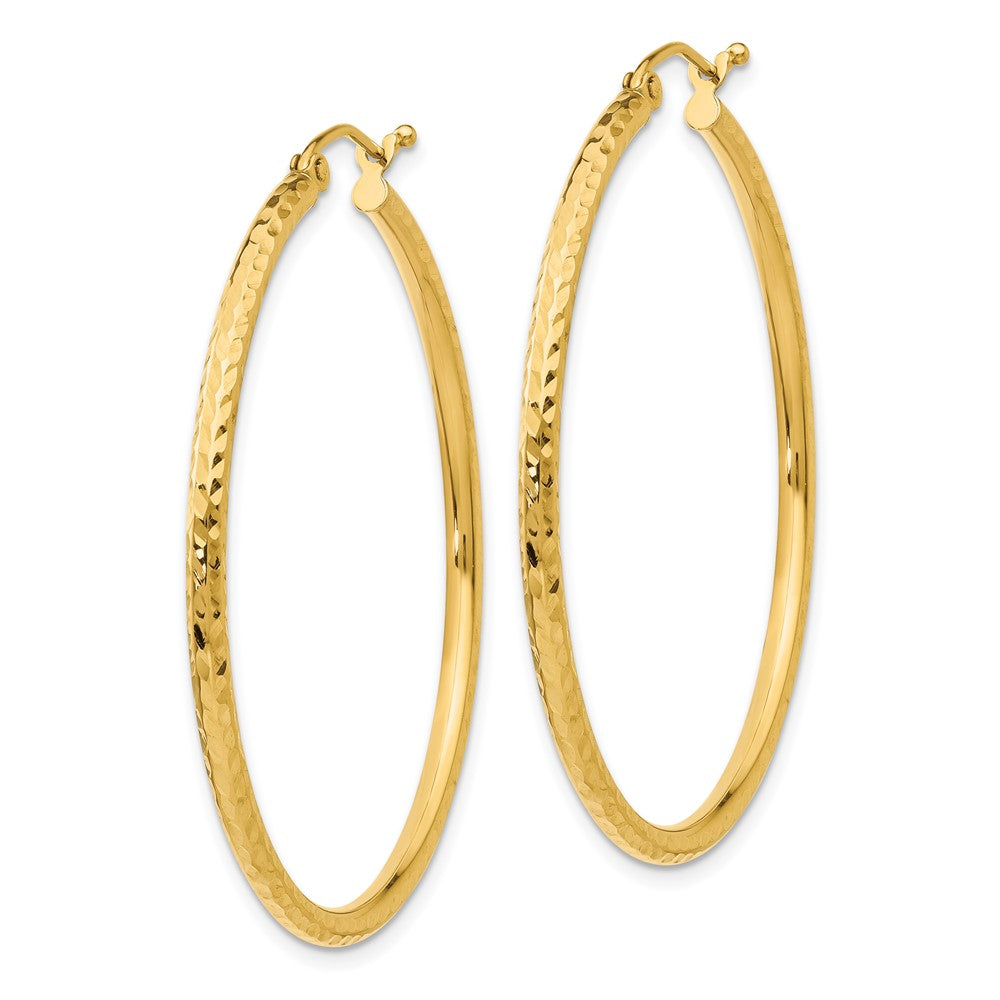 14K Yellow Gold Diamond-Cut 2mm Round Tube Hoop Earrings