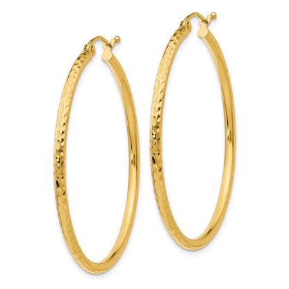 14K Yellow Gold Diamond-Cut 2mm Round Tube Hoop Earrings