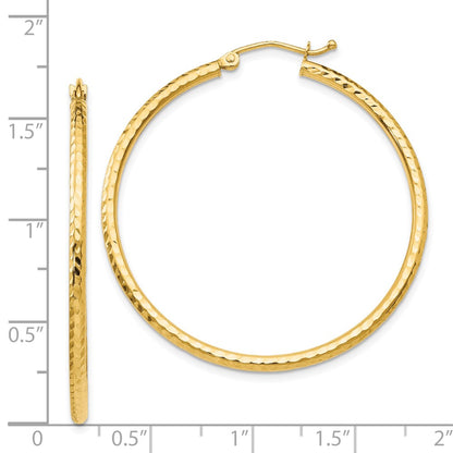 14K Yellow Gold Diamond-Cut 2mm Round Tube Hoop Earrings