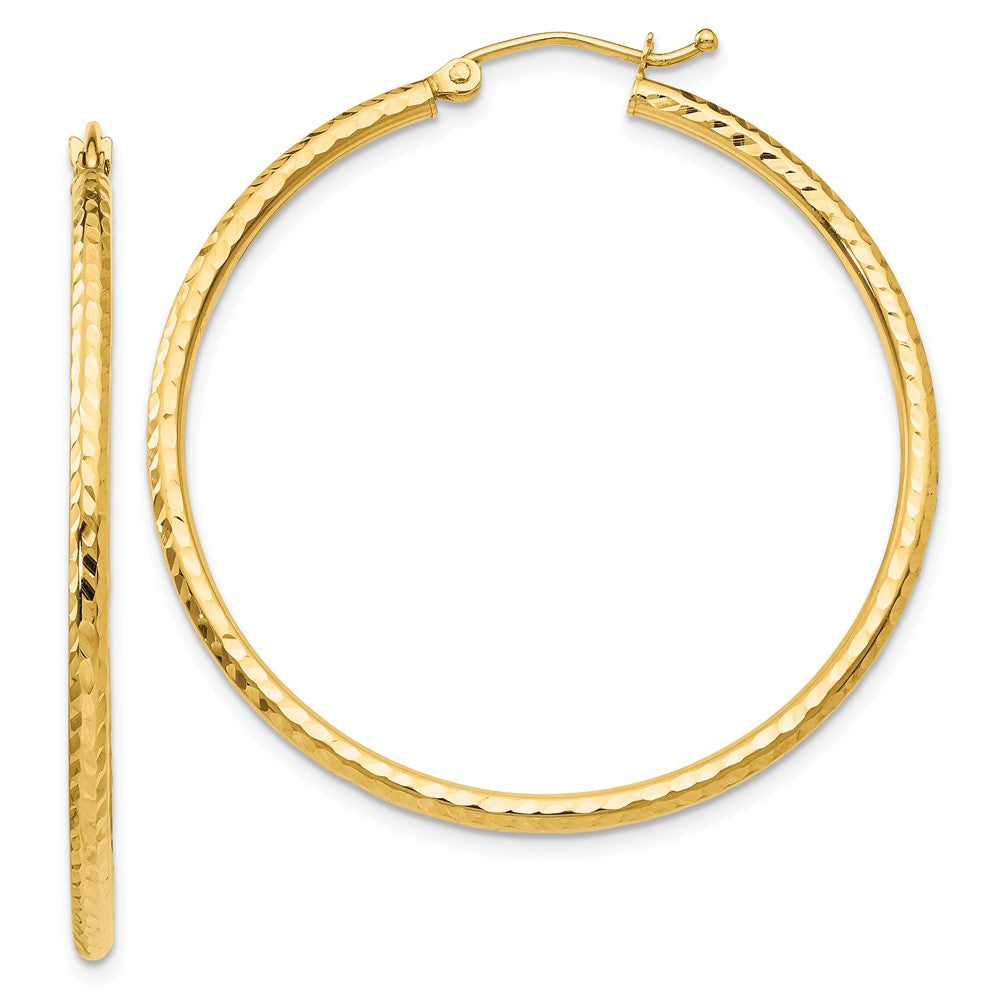14K Yellow Gold Diamond-Cut 2mm Round Tube Hoop Earrings