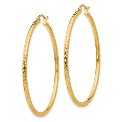 14K Yellow Gold Diamond-Cut 2mm Round Tube Hoop Earrings