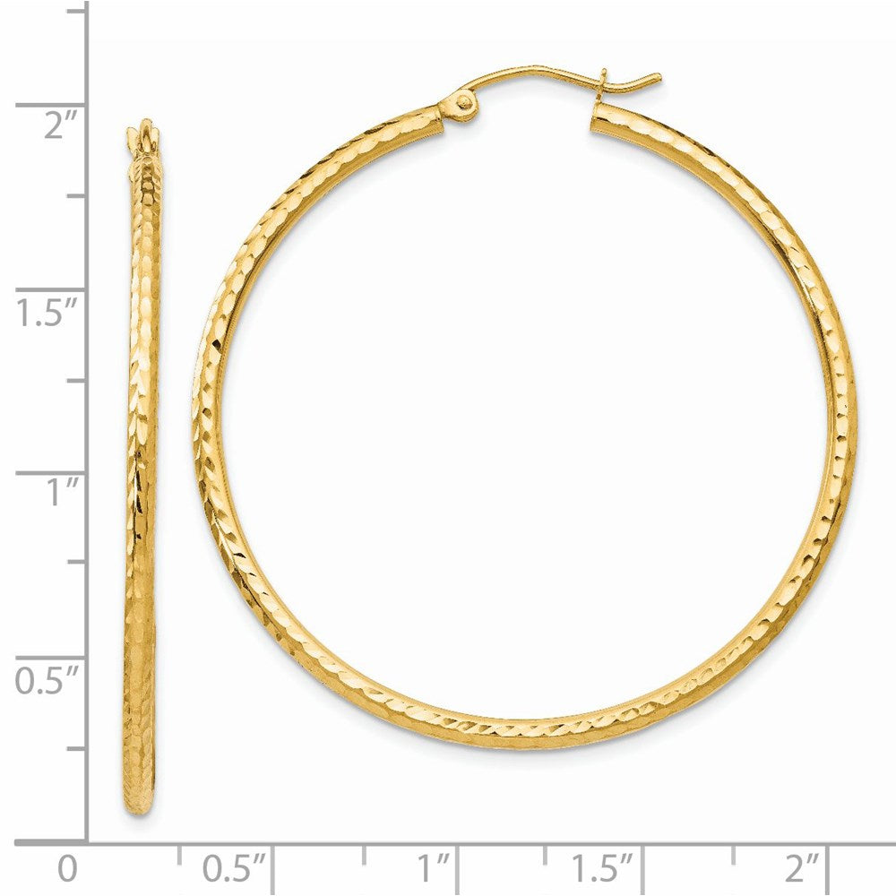 14K Yellow Gold Diamond-Cut 2mm Round Tube Hoop Earrings