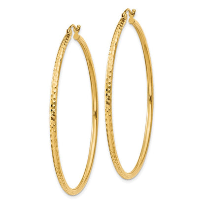 14K Yellow Gold Diamond-Cut 2mm Round Tube Hoop Earrings