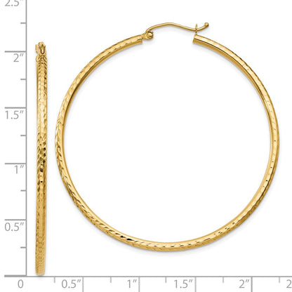 14K Yellow Gold Diamond-Cut 2mm Round Tube Hoop Earrings