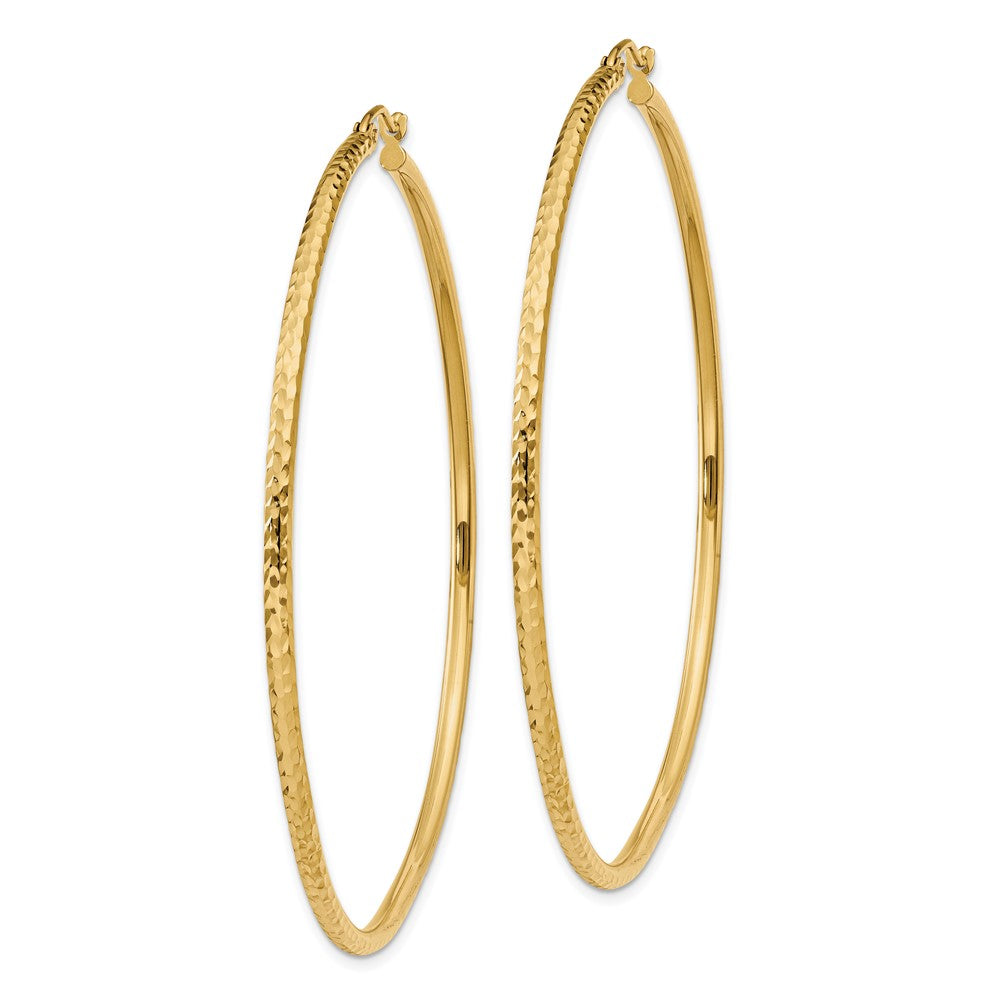 14K Yellow Gold Diamond-Cut 2mm Round Tube Hoop Earrings