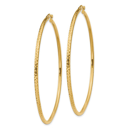 14K Yellow Gold Diamond-Cut 2mm Round Tube Hoop Earrings