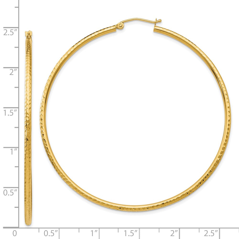 14K Yellow Gold Diamond-Cut 2mm Round Tube Hoop Earrings