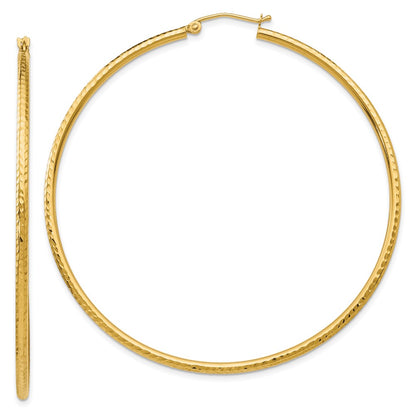 14K Yellow Gold Diamond-Cut 2mm Round Tube Hoop Earrings