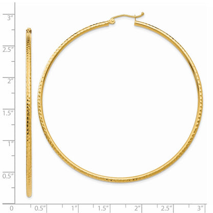 14K Yellow Gold Diamond-Cut 2mm Round Tube Hoop Earrings