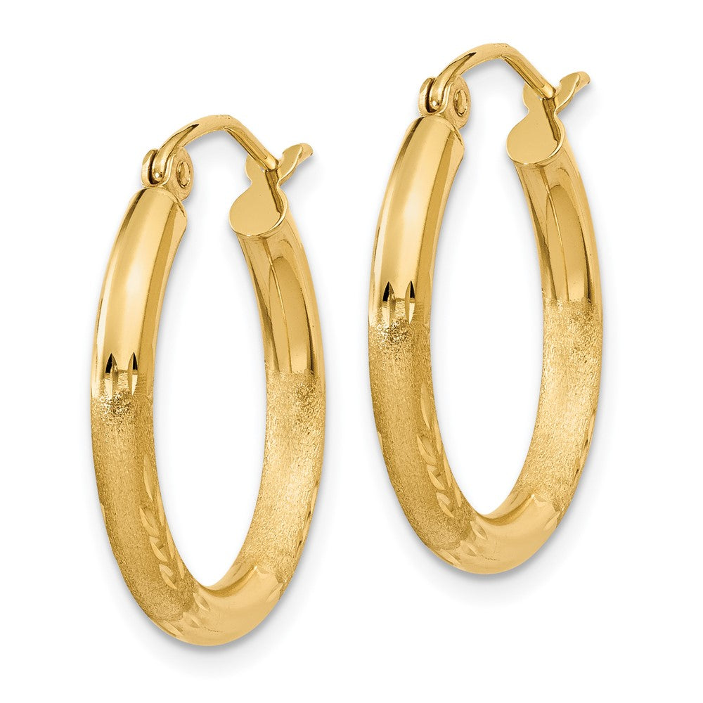 14K Yellow Gold Satin And Diamond-Cut 2.5mm Round Hoop Earrings