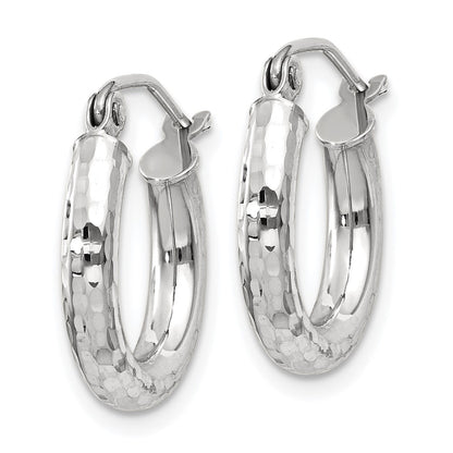 14K White Gold Diamond-Cut 3mm Round Hoop Earrings