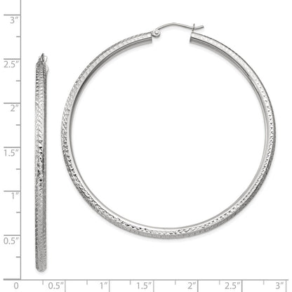 14K White Gold Diamond-Cut 3mm Round Hoop Earrings
