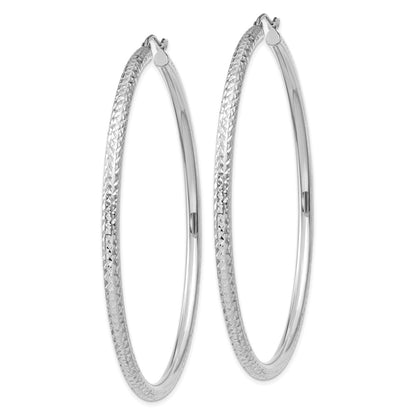 14K White Gold Diamond-Cut 3mm Round Hoop Earrings