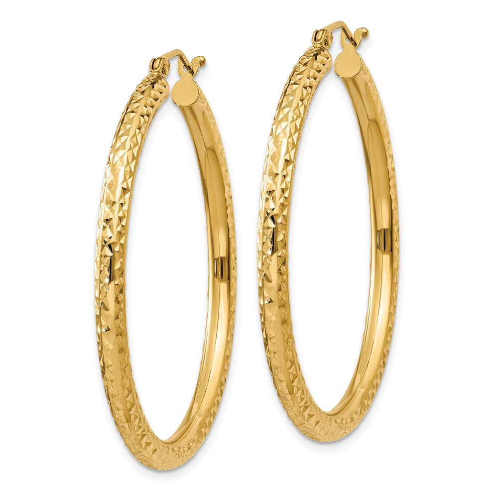 14K Yellow Gold Diamond-Cut 3mm Round Hoop Earrings