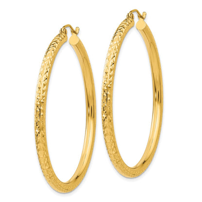 14K Yellow Gold Diamond-Cut 3mm Round Hoop Earrings