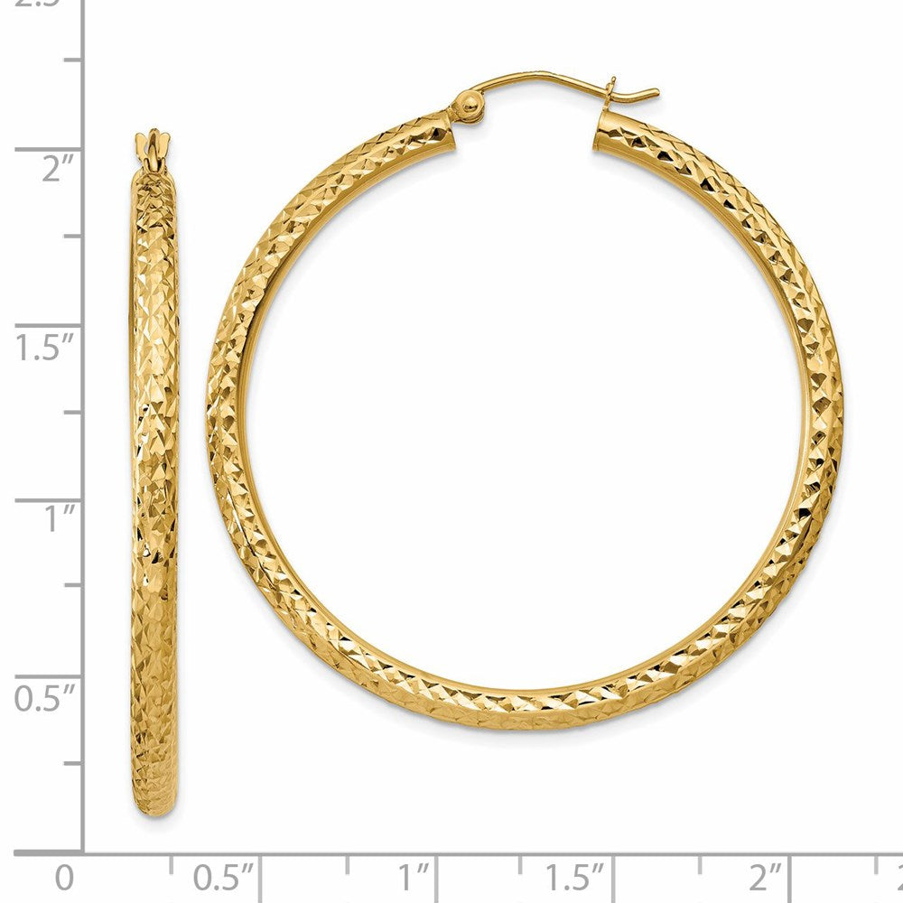 14K Yellow Gold Diamond-Cut 3mm Round Hoop Earrings
