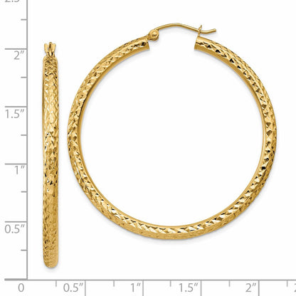 14K Yellow Gold Diamond-Cut 3mm Round Hoop Earrings