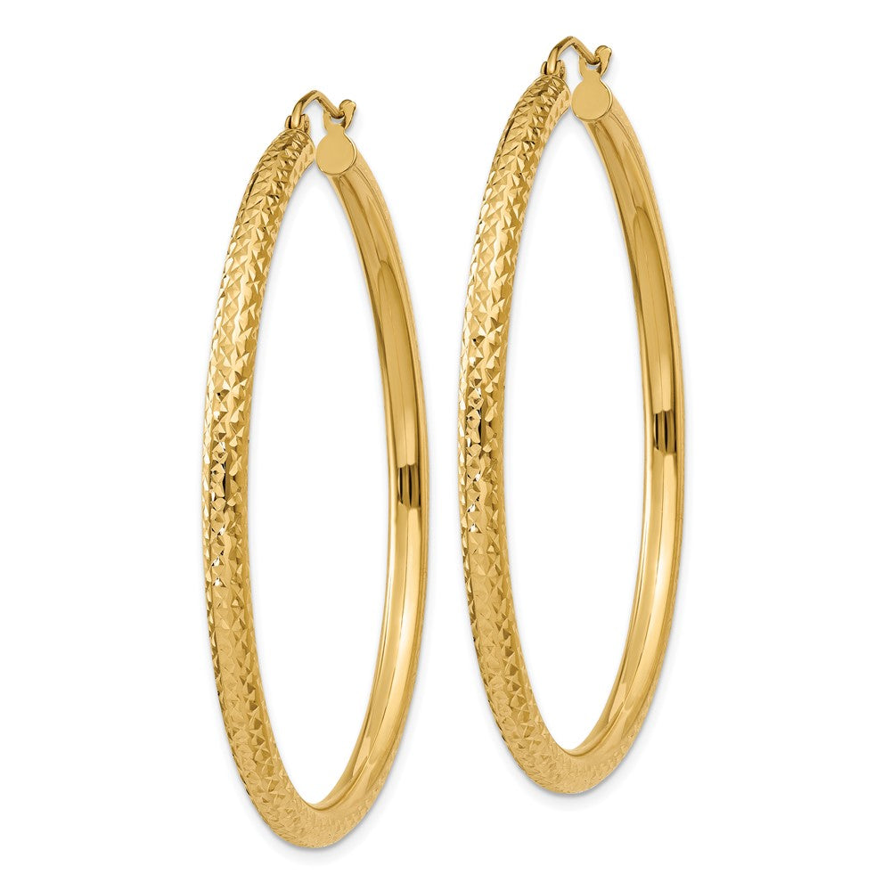 14K Yellow Gold Diamond-Cut 3mm Round Hoop Earrings