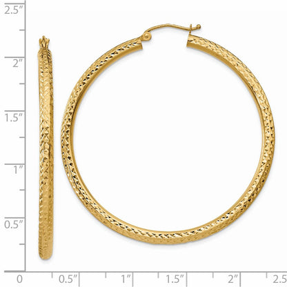 14K Yellow Gold Diamond-Cut 3mm Round Hoop Earrings