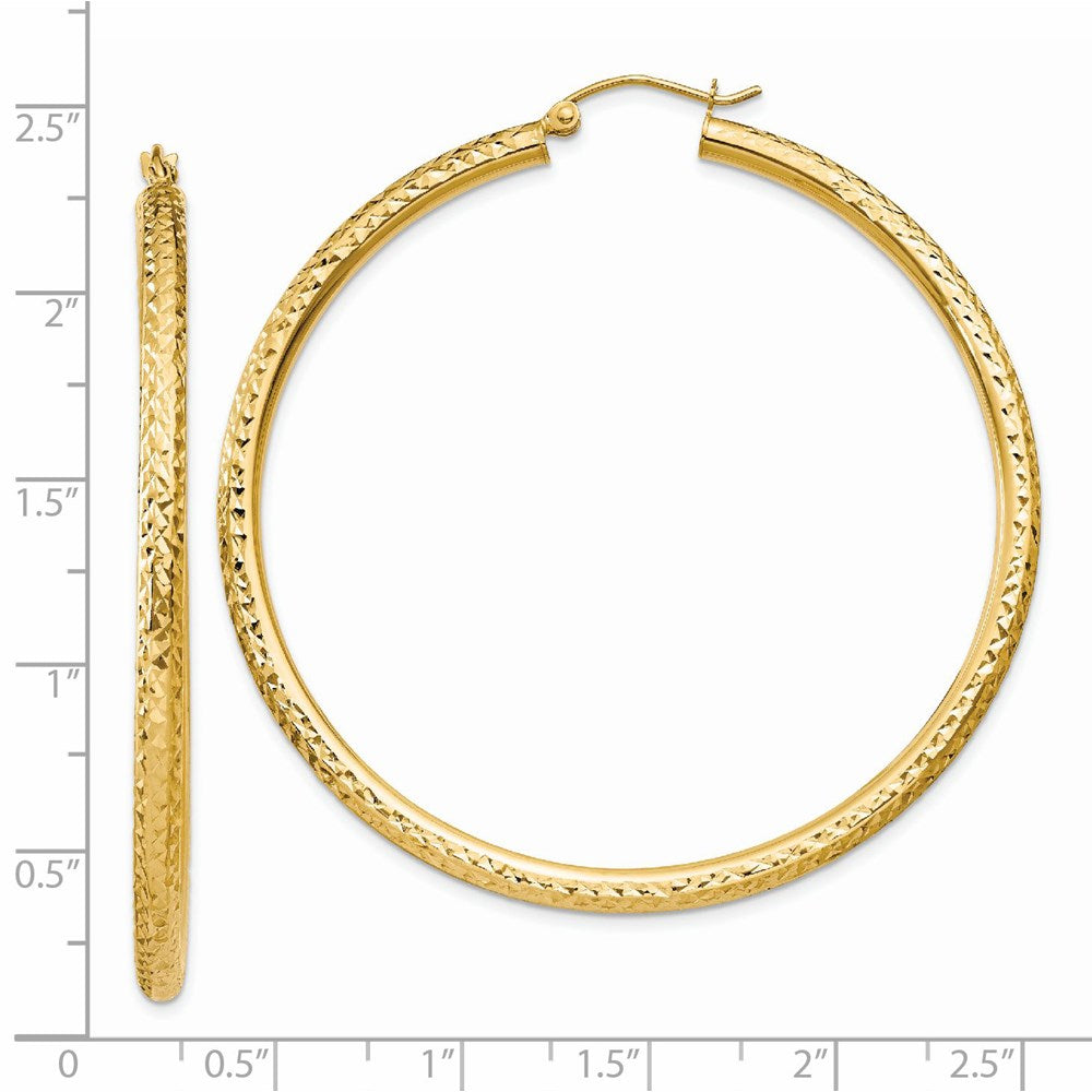 14K Yellow Gold Diamond-Cut 3mm Round Hoop Earrings