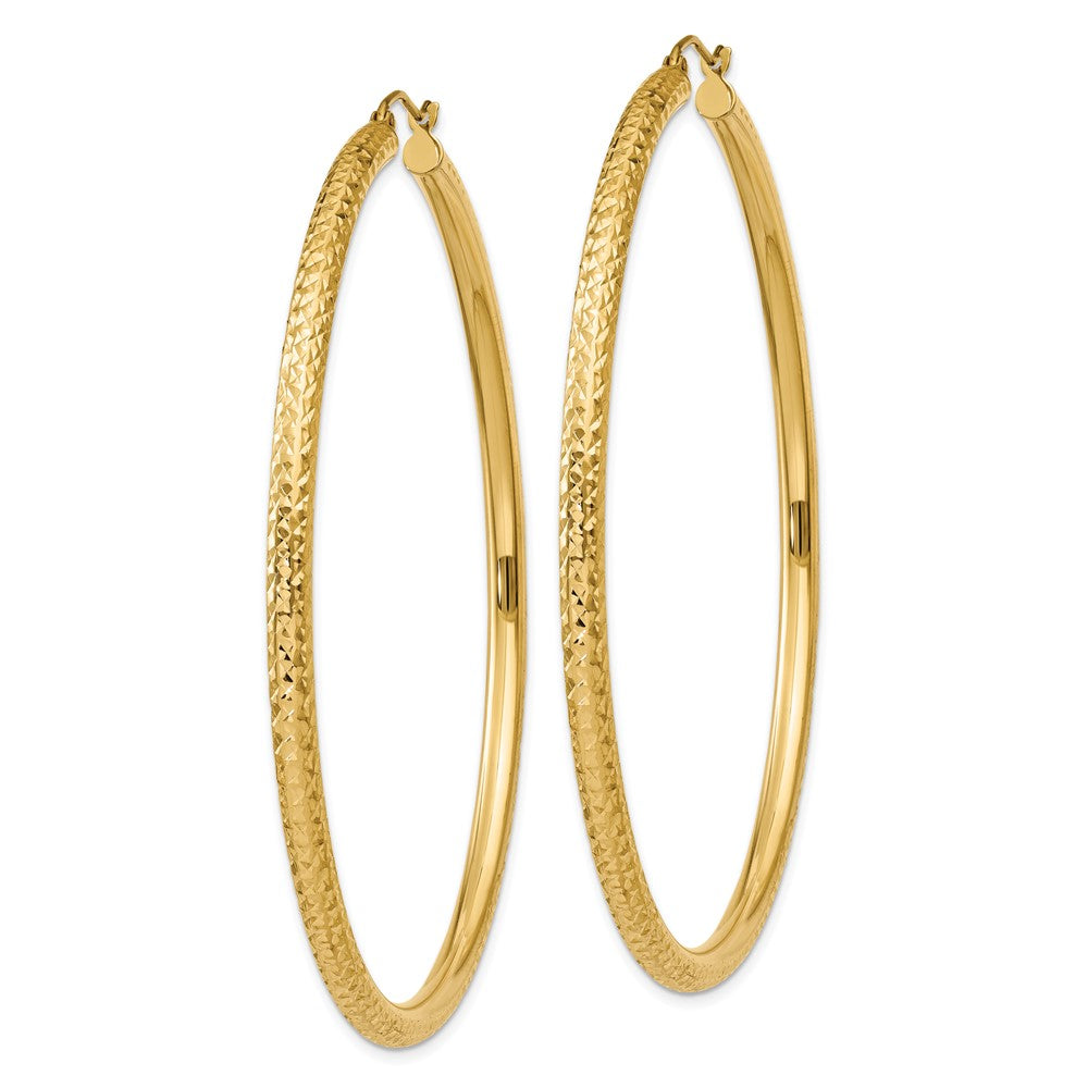 14K Yellow Gold Diamond-Cut 3mm Round Hoop Earrings