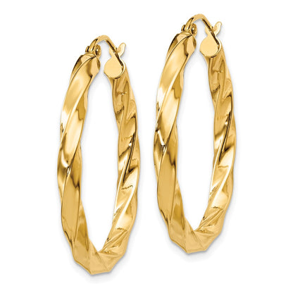 14K Yellow Gold Polished 3mm Twisted Hoop Earrings